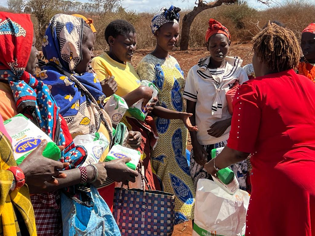 Here , we went to donate foodstuffs at Iltilal villages during drought