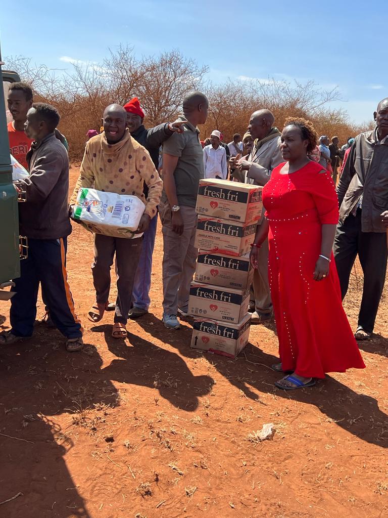 Here , we went to donate foodstuffs at Iltilal villages during drought